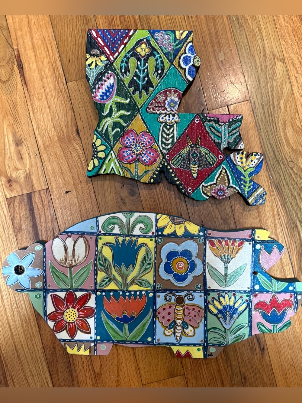 Patchwork The Pig And Bayou State Louisiana Handpainted Cajun Folk Art On Wood